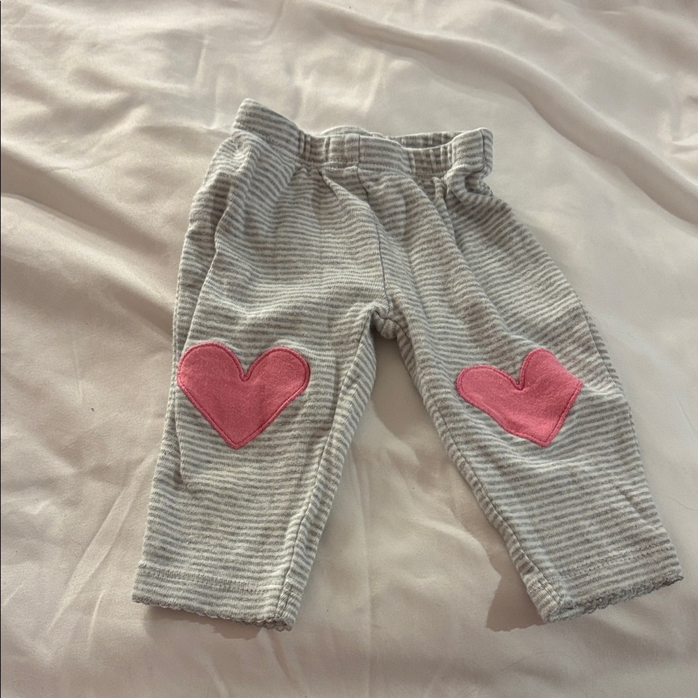 Carter's Gray Striped Baby Pants with pink hearts 3 months